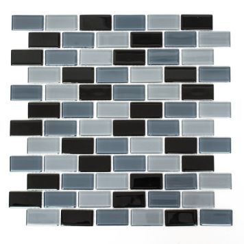 Mosaik Brick glas sort/grå mix 32,2 x 31 cm