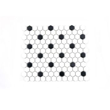 Mosaik Hexa porcelæn sort/hvid mix 26 x 30 cm