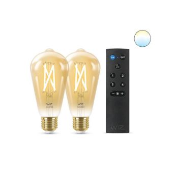 Wiz LED-edisonpære Whites guld ST64 E27 7 W 2-pak inkl. fjernbetjening