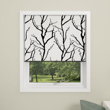 Debel Tree rullegardin mørklæg 120x175 cm hvid/sort