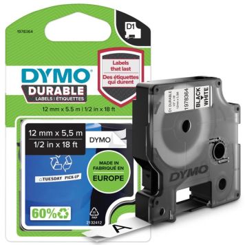 DYMO D1 Durable tape sort på hvid 12 mm x 5,5m