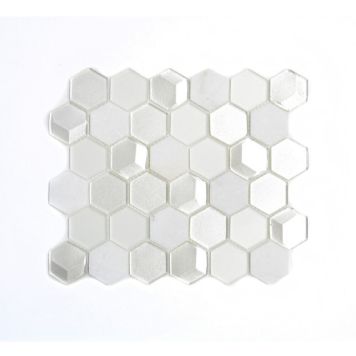 Mosaik Hexagon glas/marmor 3D hvid mix 26 x 30 cm