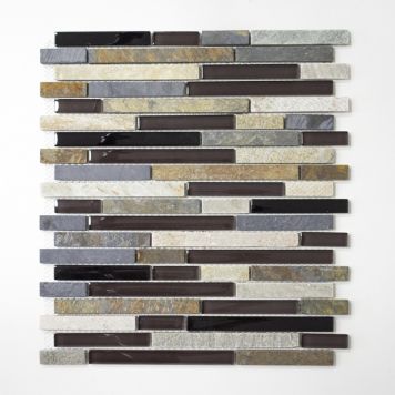 Mosaik Interlock sten & glas mix brun 29,8x30,5 cm