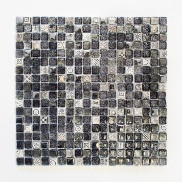 Mosaik krystal/sten mix hvid/sort 30,0 x 30,0 cm