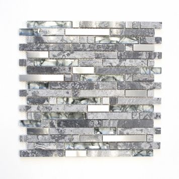 Mosaik glas/stål/natursten grå mix 30 x 30 cm