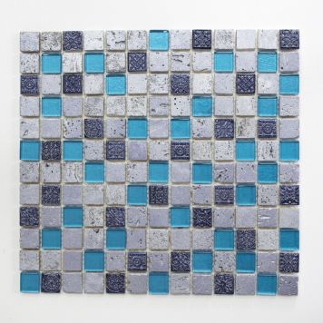 Mosaik Square sten & glas mix blå/grå 30x32,5 CM