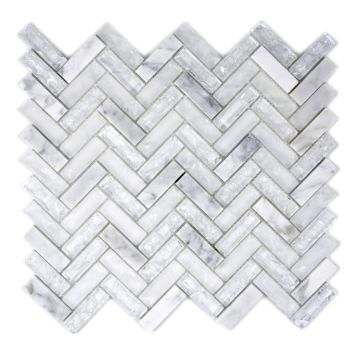 Mosaik Herringbone krystal hvid 26,3 x 29,3 cm