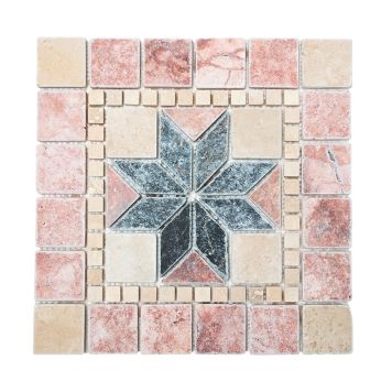 Mosaik Rosso travertin stjerne 30,5 x 30,5 cm