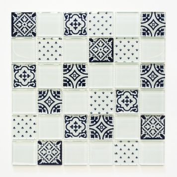 Mosaik Square glas hvid/sort 30x30 cm