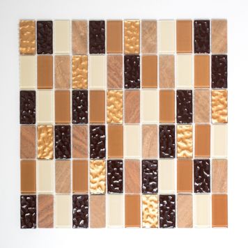Mosaik selvklæbende glas & sten brun & beige mix 30x30 CM