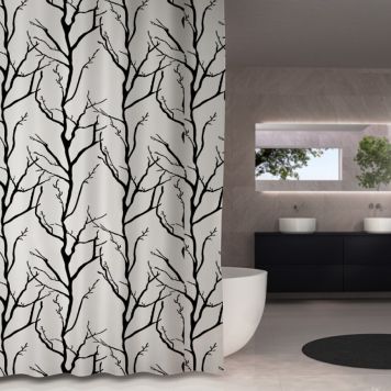 albue Resonate fødselsdag Debel badeforhæng Tree hvid/sort 180x200 cm | BAUHAUS