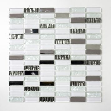 Mosaik krystal/stål mix hvid 29,8 x 30,4 cm