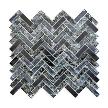 Mosaik Herringbone krystal sort 26,3 x 29,3 cm