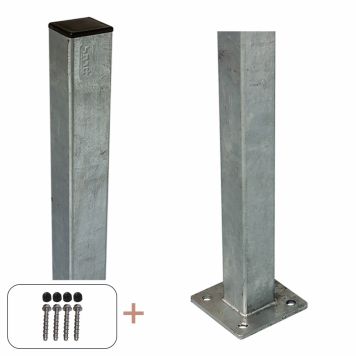Plus stålstolpe m/fod 4,5x4,5x132 cm inkl. stolpeafdækning