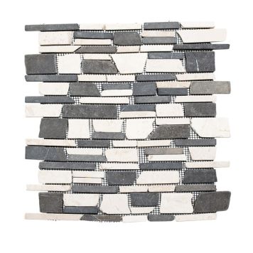 Mosaik Brick Mix Biancone sort/hvid 30,5 x 30,5 cm