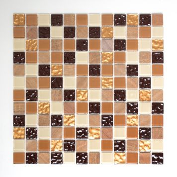 Mosaik selvklæbende glas & sten-brun 30x30 CM