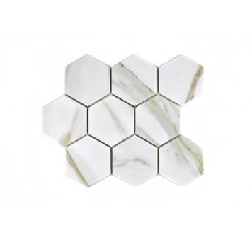 Mosaik Hexagon Calacatta porcelæn marmor 26,5 x 29,5 cm