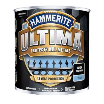 Hammerite Ultima metalmaling helblank glat sort 0,25 L