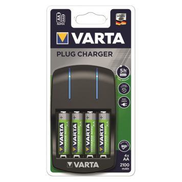Varta batterioplader Plug Charger inkl. 4 x AA-batterier