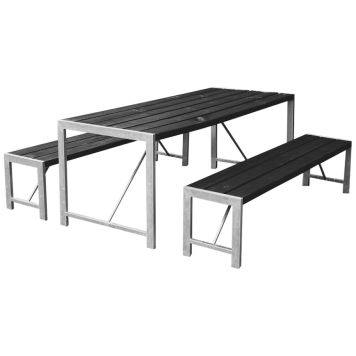 Hortus bord-/bænkesæt model H sort/galvaniseret 180 cm