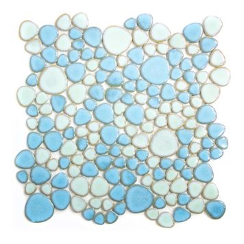 Mosaik Pebble porcelæn blå/grøn mix blank 30 x 30 cm