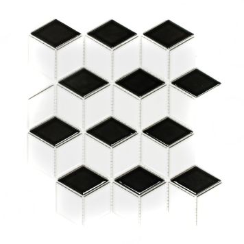 Mosaik 3D Cube porcelæn sort/hvid mat 26,6 x 30,5 cm