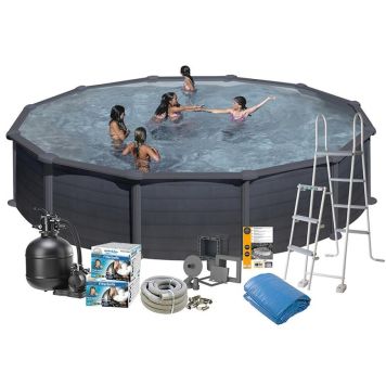 Swim & Fun pool rund Basic sort m/filtersystem, skimmersæt og stige Ø550x132 cm