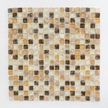 Mosaik glas og natursten beige og brun 30,5 x 30,5 cm