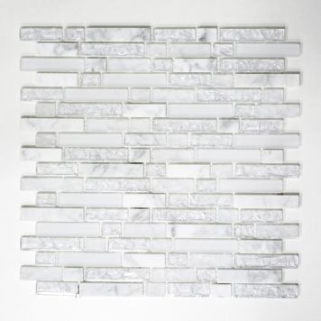 Mosaik Interlock sten & glas mix hvid 29,8x30,5 cm