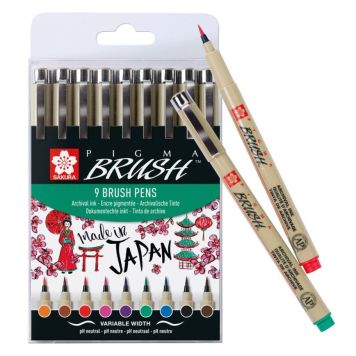 Sakura brush pens Pigma multifarvet 9 stk