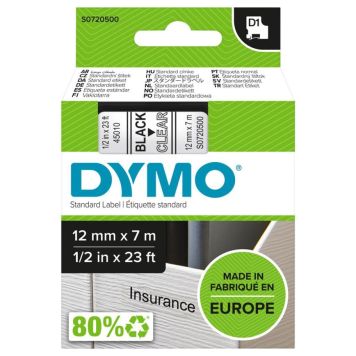 DYMO D1 tape sort/klar 12mm x 7m