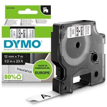 DYMO D1 tape sort/hvid 12mm x 7m