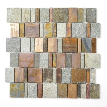 Mosaik Rectangle kobber/sten brun 29,6x29,8 cm
