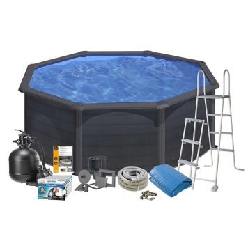 Swim & Fun pool rund Basic sort m/filtersystem, skimmersæt og stige Ø350x132 cm