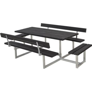 Plus bord-/bænkesæt Basic med 2 påbygninger og 2 ryglæn ReTex sort 260x184 cm 