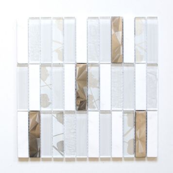 Mosaik Day glas, stål og natursten hvid mix 29,8x29,8 cm