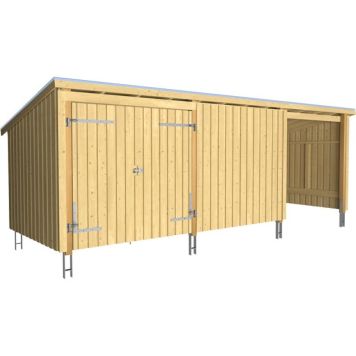 Plus havehus Nordic Multi redskabsrum 3 moduler dobbeltdør lukket/åben front 14 m² inkl. tagpap/alulister/stolpefødder