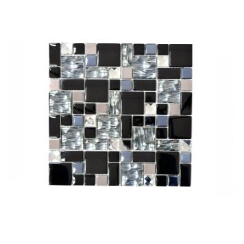 Mosaik Combi krystal/stål mix sort 30 x 30 cm