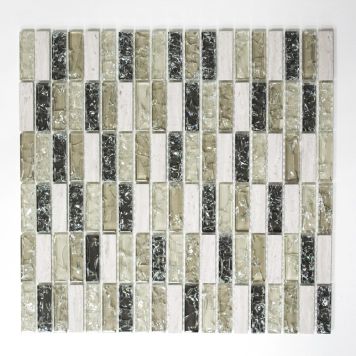 Mosaik Stick sten/krystal mix grågrøn 32,2x31 cm
