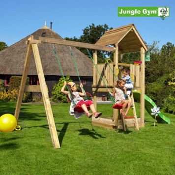 Jungle Gym legetårn Club med gyngemodul trykimprægneret træ grøn 505x235x302 cm