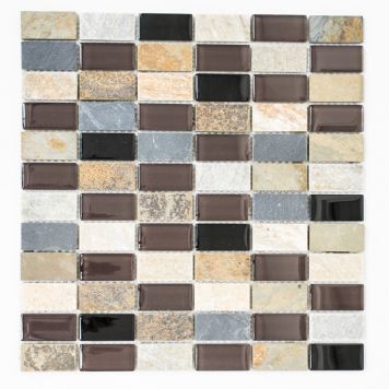 Mosaik Stick glas/sten brun 31x32,5 cm
