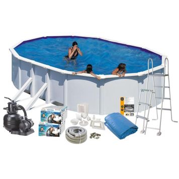 Swim & Fun pool oval Basic hvid m/filtersystem, skimmersæt, stige og støtter 610x375x132 cm