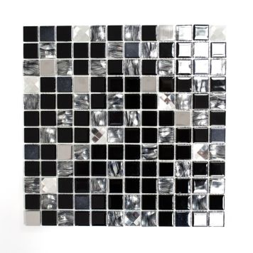 Mosaik selvklæbende glas & stål sort mix 30x30 CM