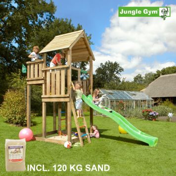Jungle Gym legetårn Palace inkl. 120 kg sand trykimprægneret træ grøn 387x172x380 cm