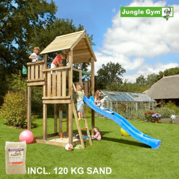 Jungle Gym legetårn Palace inkl. 120 kg sand trykimprægneret træ blå 387x172x308 cm