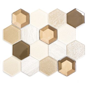 Mosaik Hexagon krystal/natursten 3D beige mix 26,5 x 30,5 cm