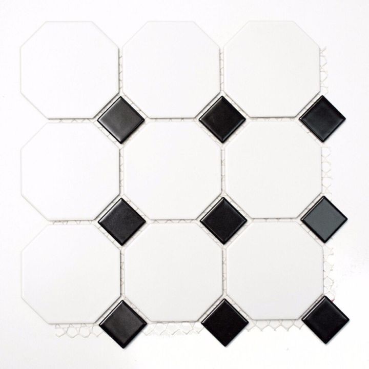 Mosaik Octagon keramik hvid og sort 30x30 cm | BAUHAUS