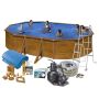 Swim & Fun pool oval Basic træfarvet m/filtersystem, skimmersæt, stige og støtter 500x300x120 cm