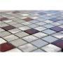 Mosaik Quadrat alu og glas mix sølv og rød 30x30 cm
