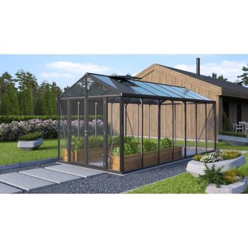 Vitavia drivhus Poseidon 13,8 m² sort 3 mm hærdet glas inkl. polytag og bundramme